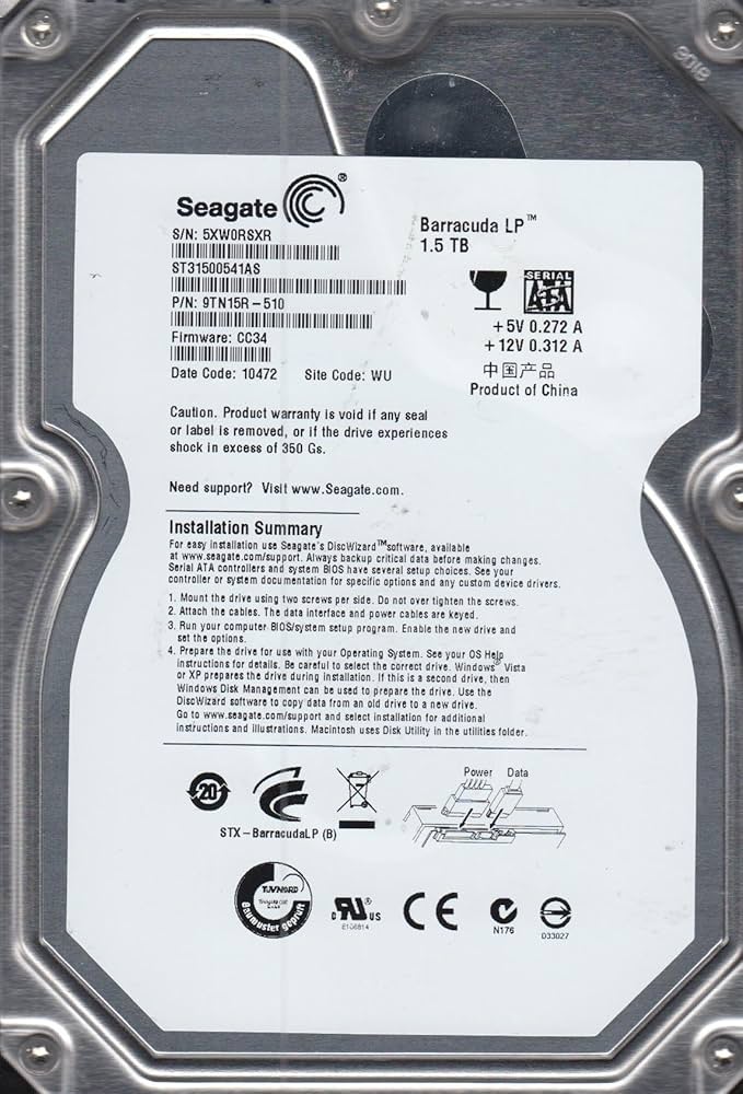 Seagate Barracuda Green 1 TB 5900 RPM SATA 3Gb/s 32MB Cache